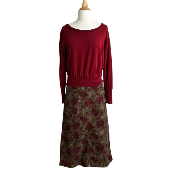 EDDIE BAUER Corduroy Dark Green Floral MIDI Skirt Granny Chic Western Retro 2 - Picture 2 of 14